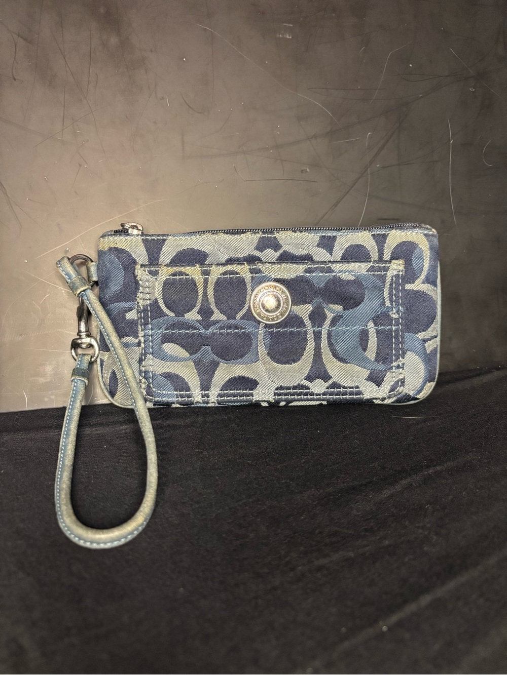 Vintage Coach Blue Signature Canvas Wristlet Card Case